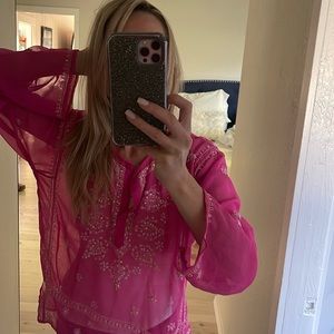 Hot pink see-through tunic /Pashmina
